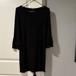 White House Black Market Elegant Black Ruffle Sleeve Dress